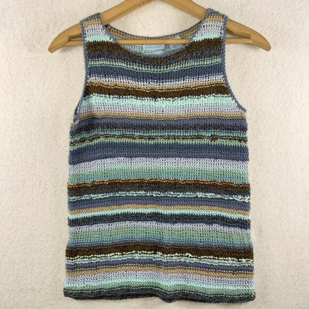 Womens Silk Blend Handknit Open Crochet Top Sz XS Beachy Coastal Boho Travel